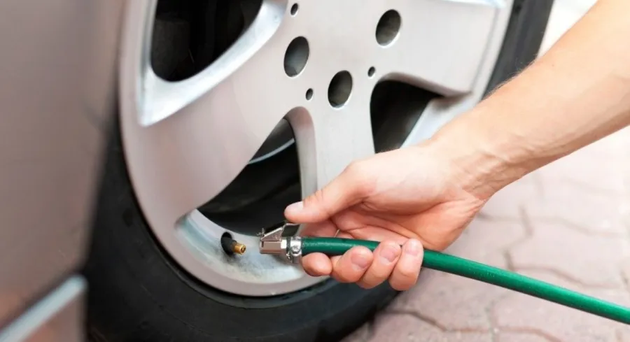 Tyre being inflated with nitrogen at a workshop