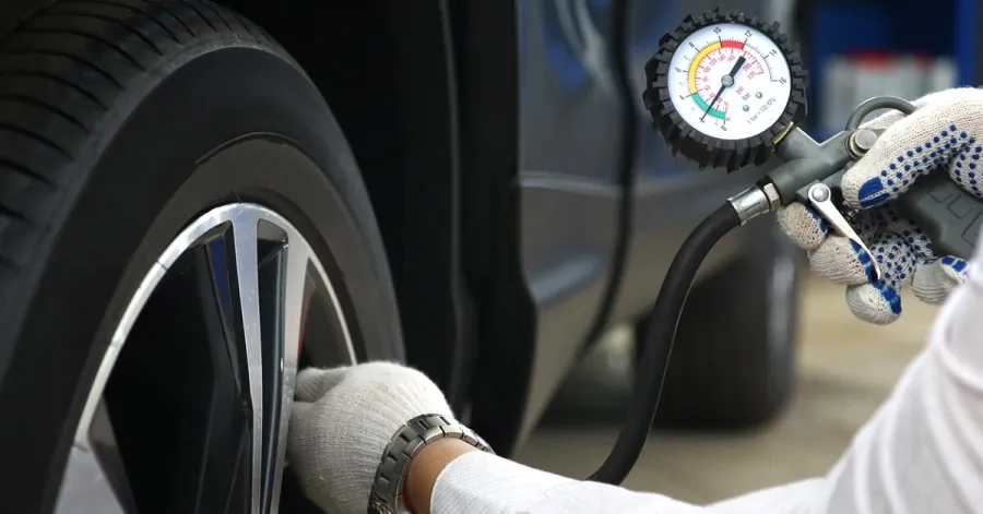 Nitrogen gas being filled into a car tyre